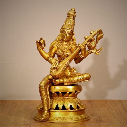 GOLDEN MAA SARASWATI BRASS STATUE