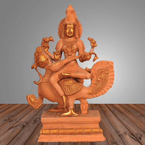 SARASWATI PAINTED BRASS STATUE