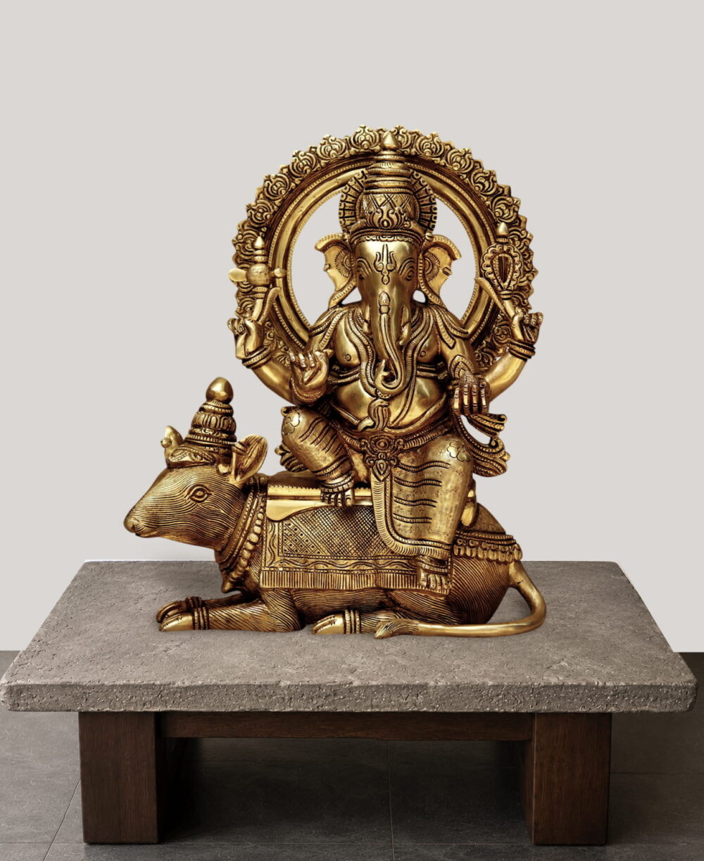 Ganesh Brass Statue Sitting on Mushak - 16 inches