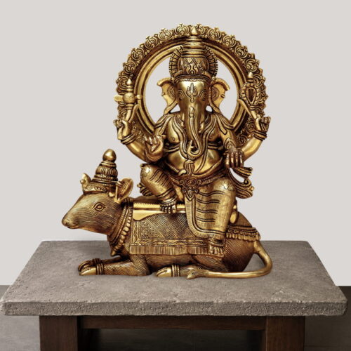 Ganesh Brass Statue Sitting on Mushak - 16 inches