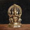 GOLDEN BRASS GANESH STATUE SITTING ON SINHASAN