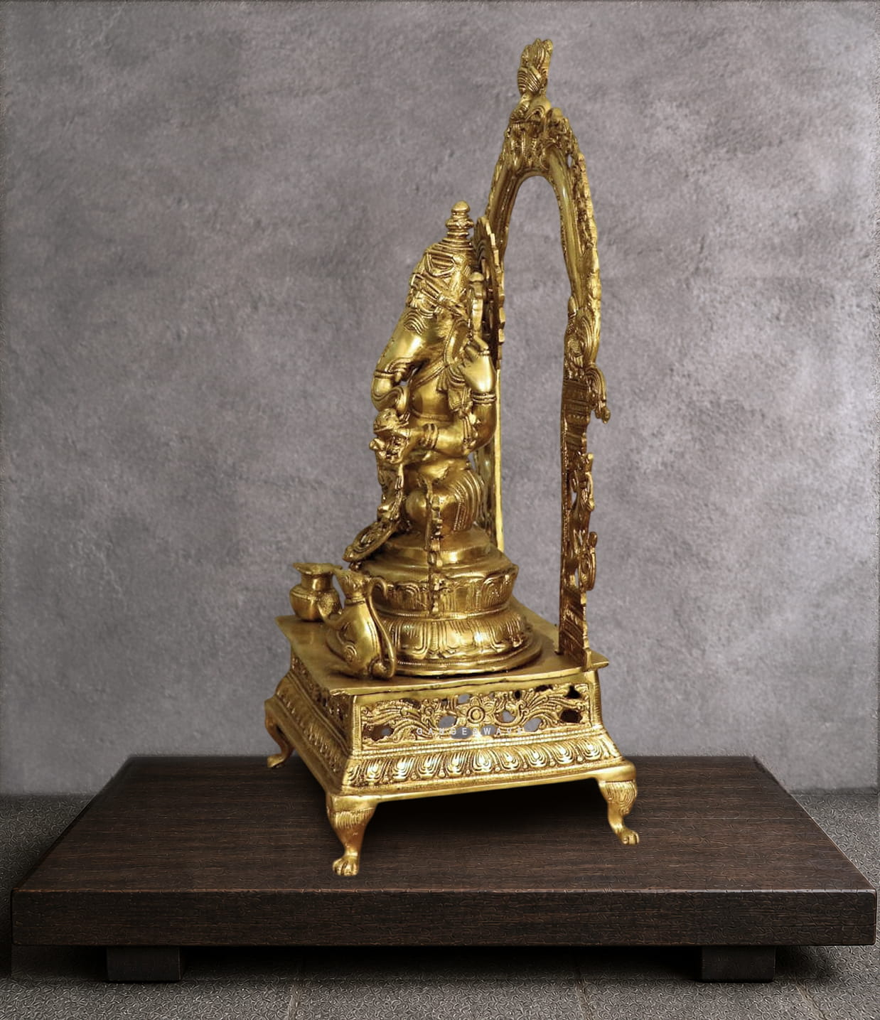 Ganesh Brass Statue Sitting on Sinhasan - Image 4