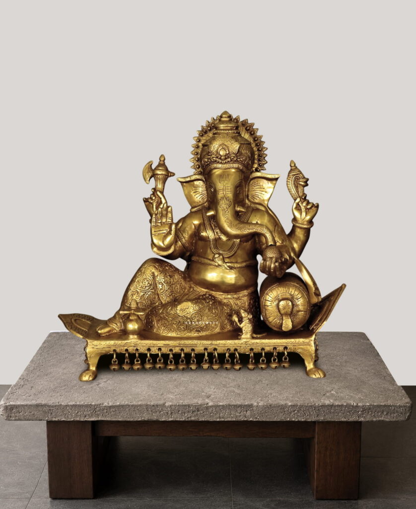 Golden Brass Ganesha Statue in Vishram
