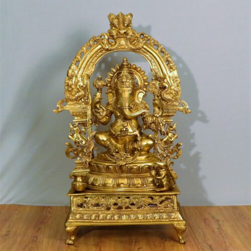 Ganesh Brass Statue Sitting on Sinhasan