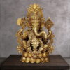 GOLDEN BRASS GANESH SITTING ON LOTUS