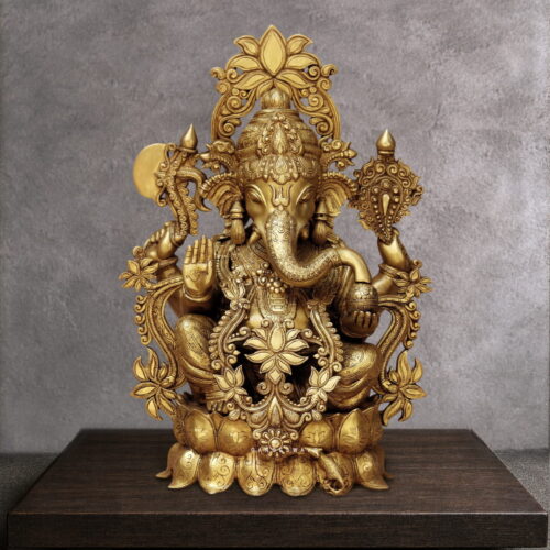 GOLDEN BRASS GANESH SITTING ON LOTUS