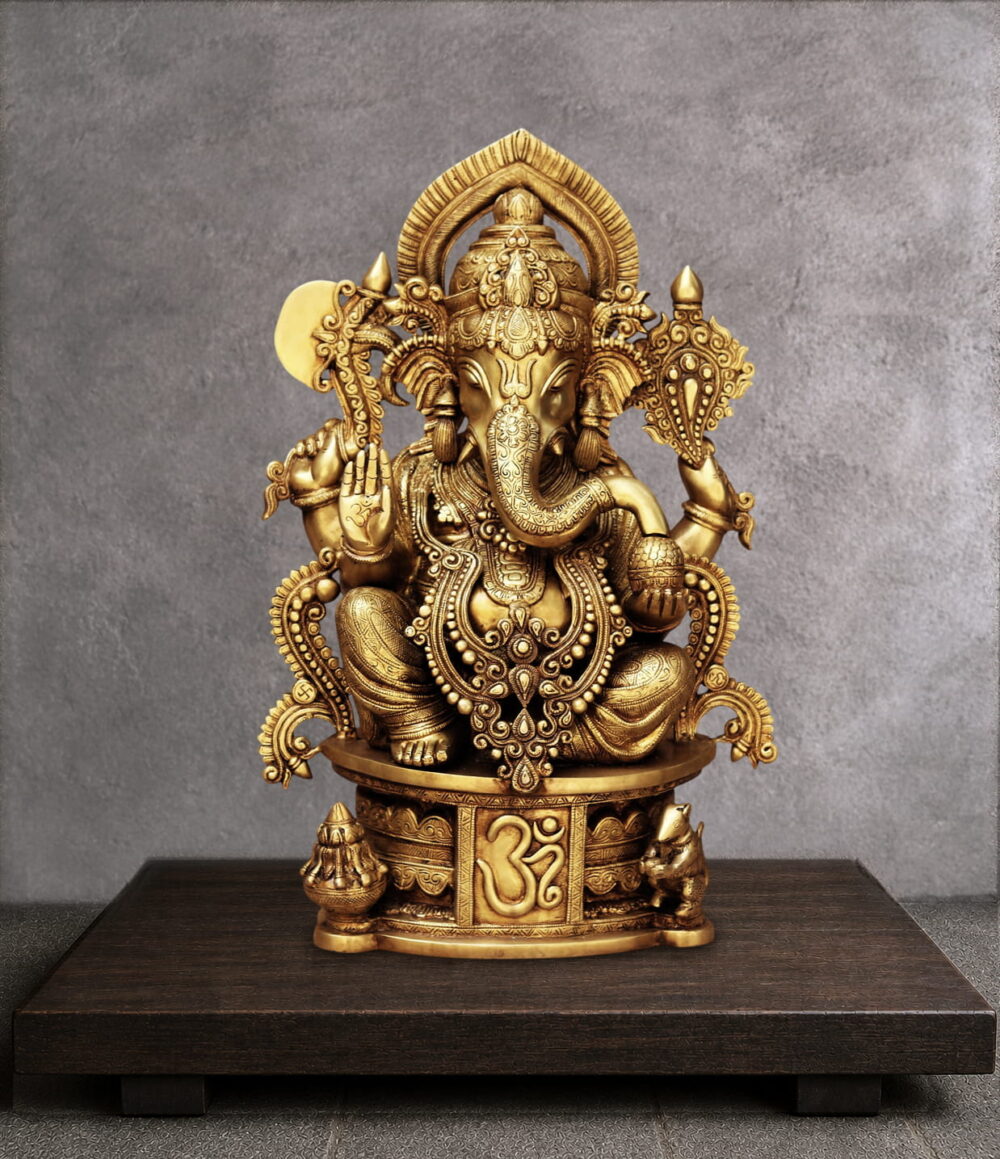 EXQUISITE GANGESWAVE GOLDEN BRASS GANESH STATUE - 24 inches