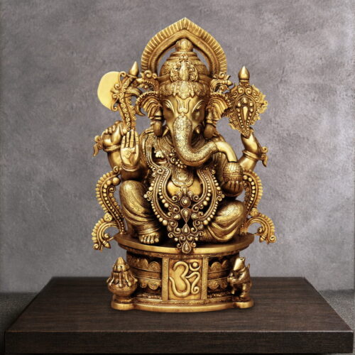 EXQUISITE GANGESWAVE GOLDEN BRASS GANESH STATUE - 24 inches
