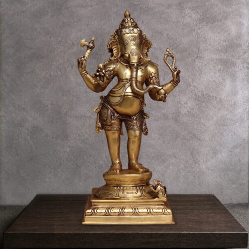 GOLDEN NRITYA GANESH BRASS STATUE