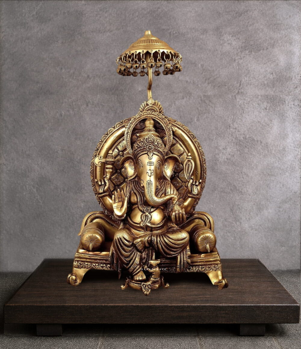 CHOLA INSPIRED GOLDEN GANESHA BRASS STATUE