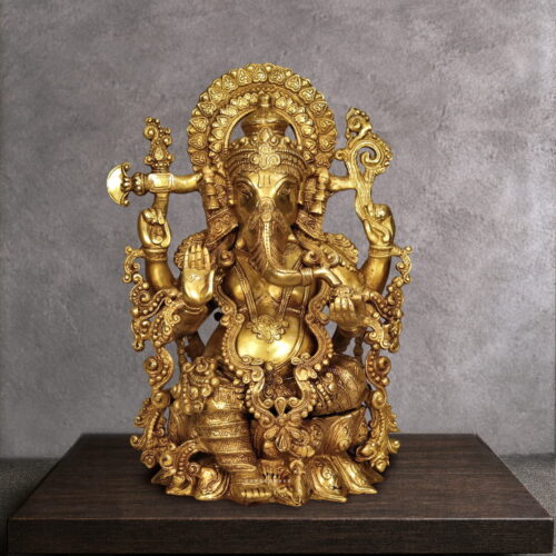 CHOLA INSPIRED GOLDEN GANESHA BRASS STATUE