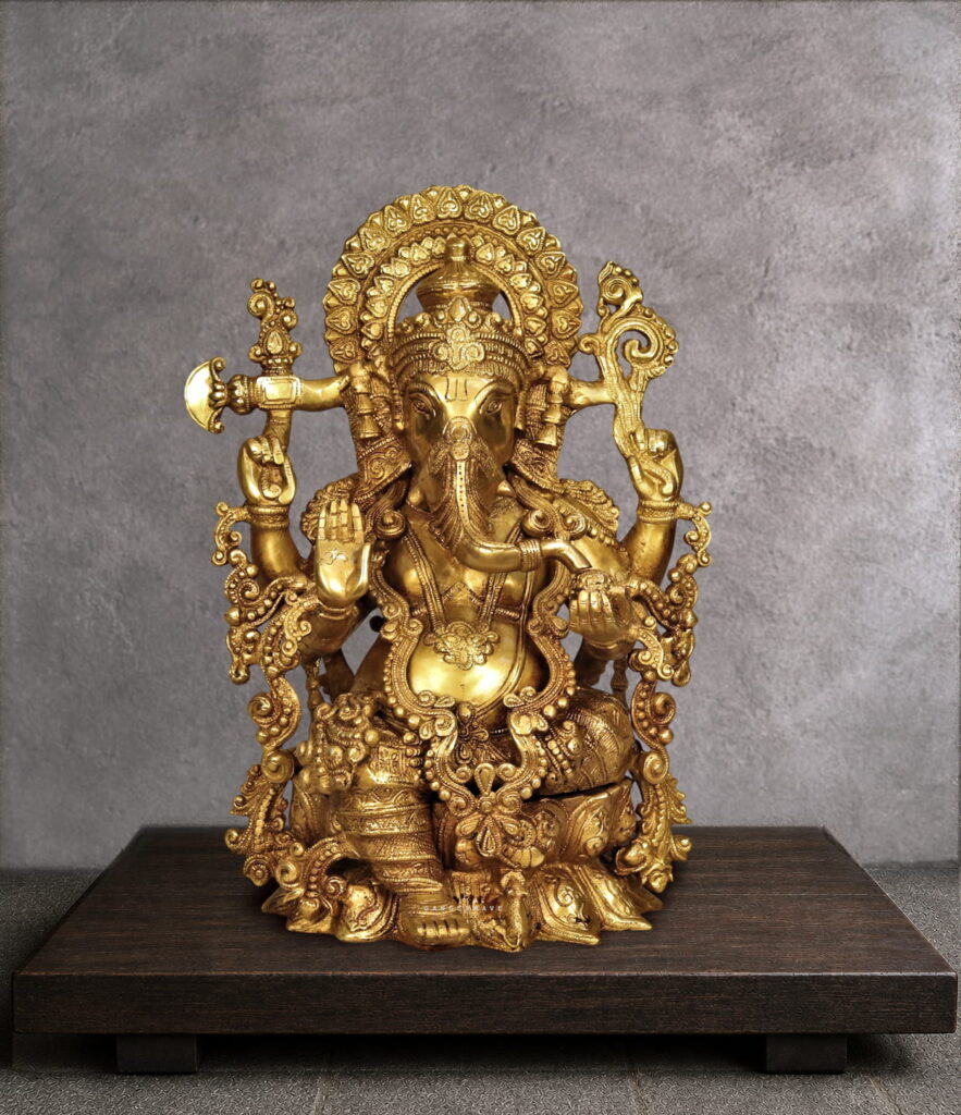CHOLA INSPIRED GOLDEN GANESHA BRASS STATUE