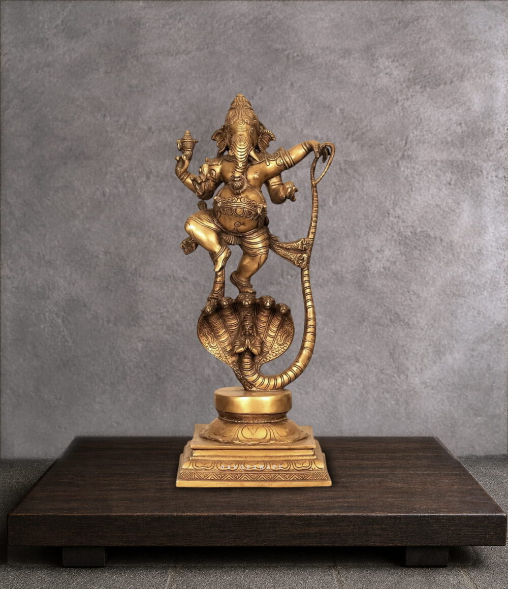 BRASS NRITYA GANESH STATUE ON SERPENT
