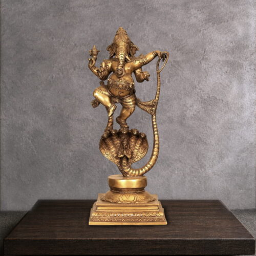 BRASS NRITYA GANESH STATUE ON SERPENT