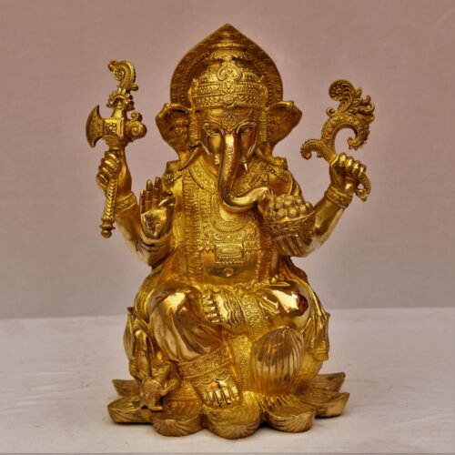 GANGESWAVE BRASS GANESH STATUE SITTING ON LOTUS BASE
