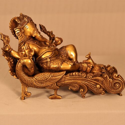 RECLINED GANESHA ON MAYUR SINHASANA