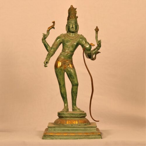 VINTAGE GREEN FINISH VISHNU BRASS STATUE