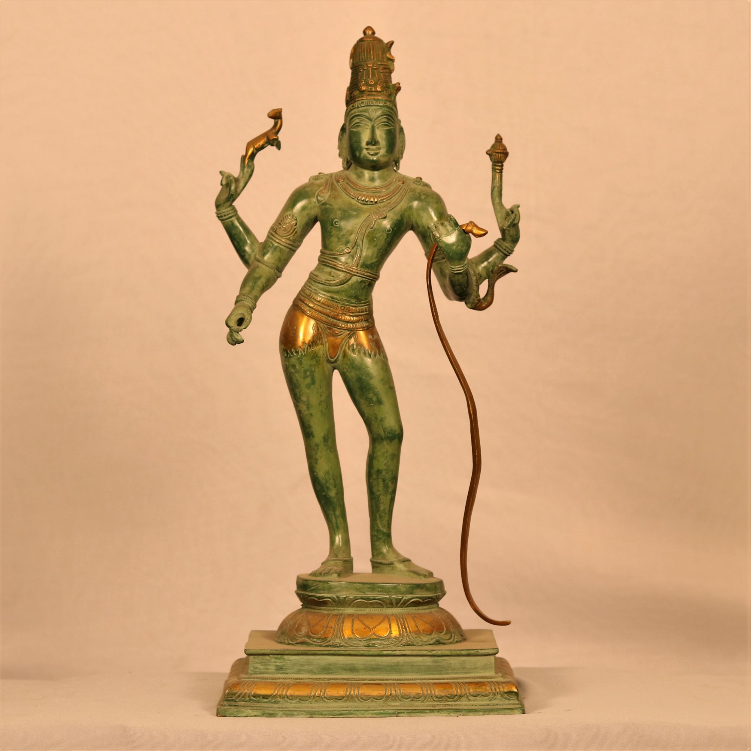 VINTAGE GREEN FINISH VISHNU BRASS STATUE