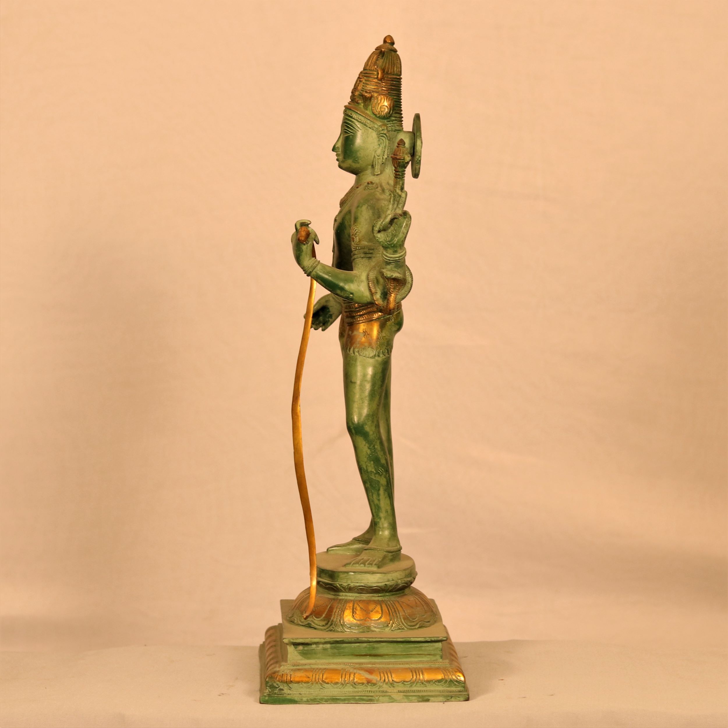 VINTAGE GREEN FINISH VISHNU BRASS STATUE - Image 2