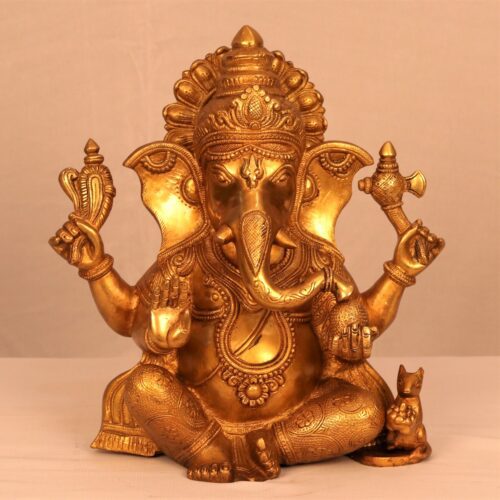 Golden Brass Sitting Ganesha