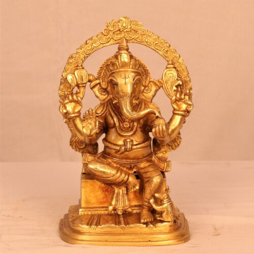 Sitting Golden Brass Ganesh Idol