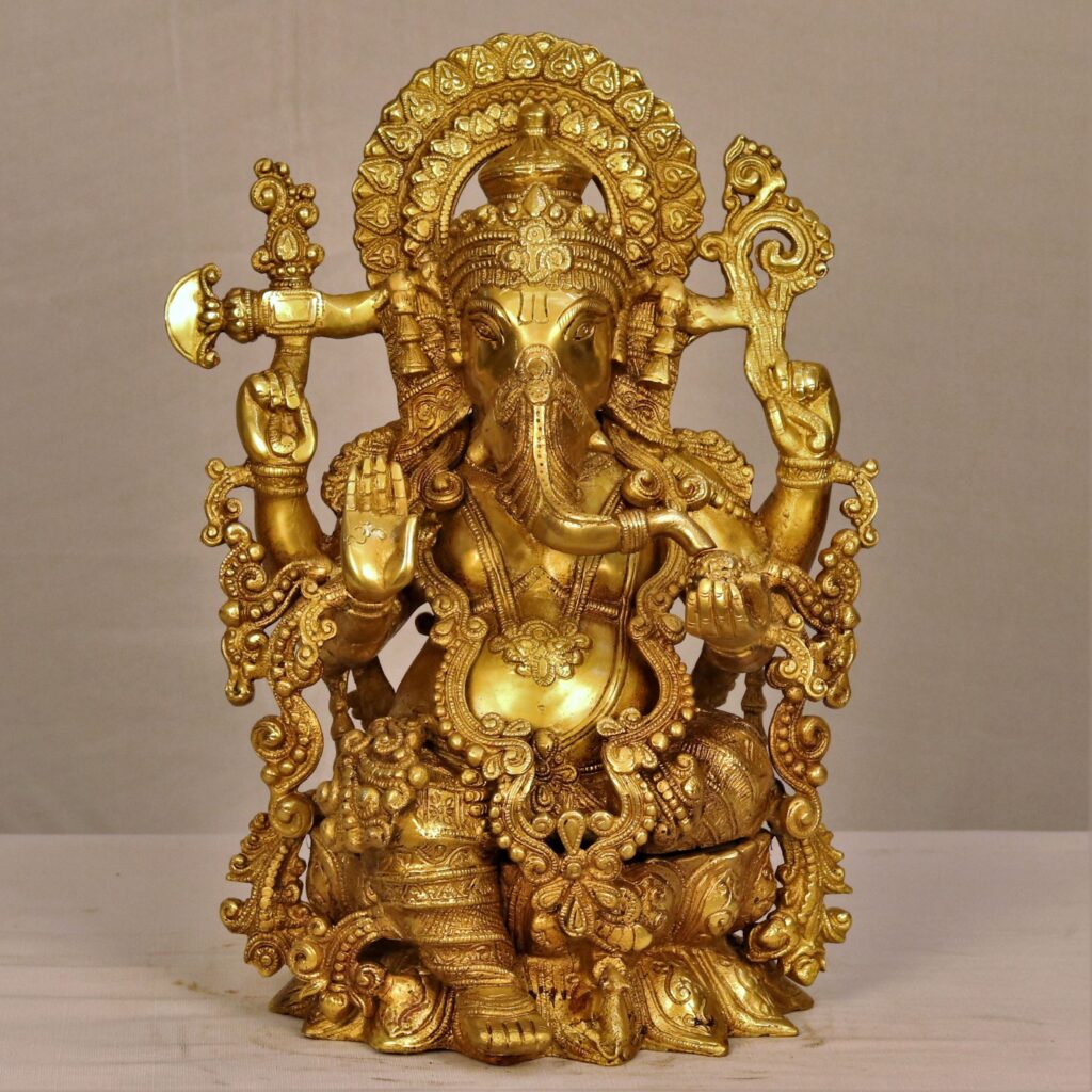 Golden Brass Ganesha Statue