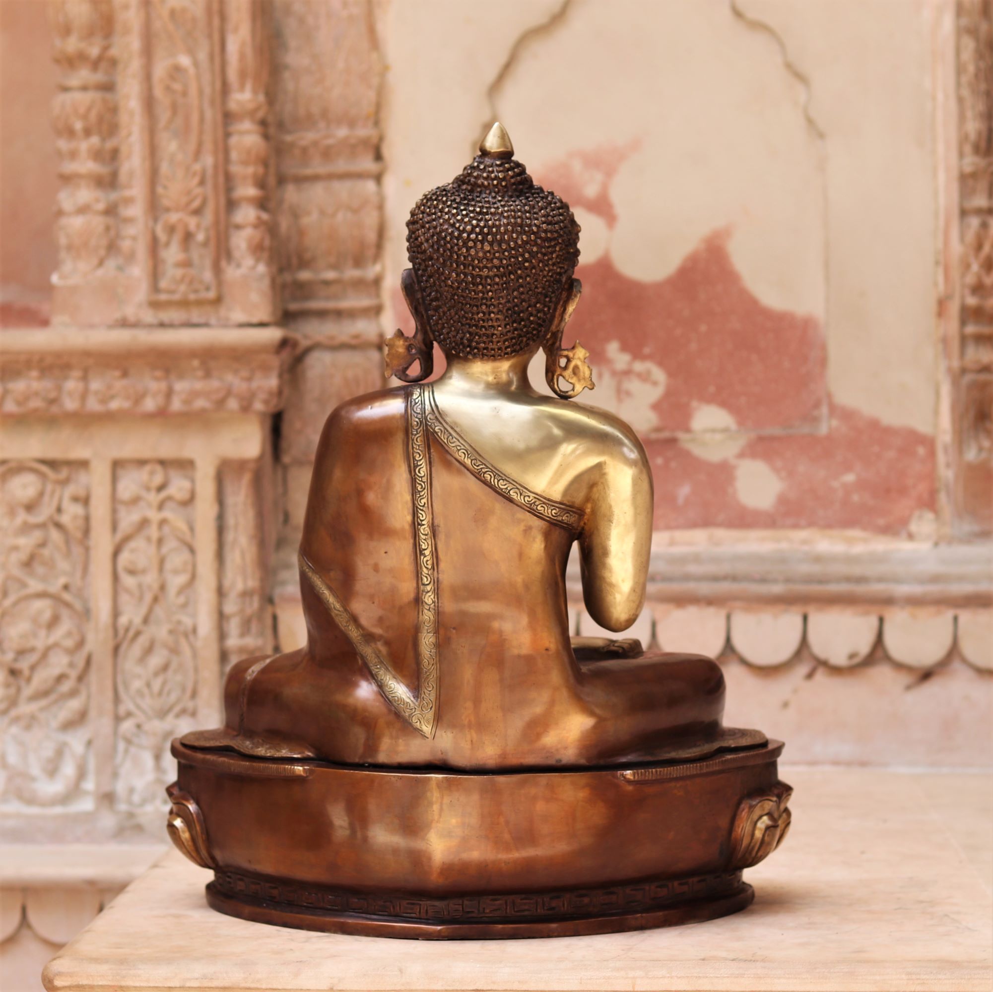 COPPER BROWN BLESSING BUDDHA BRASS CARVING STATUE - 22 inches - Image 3