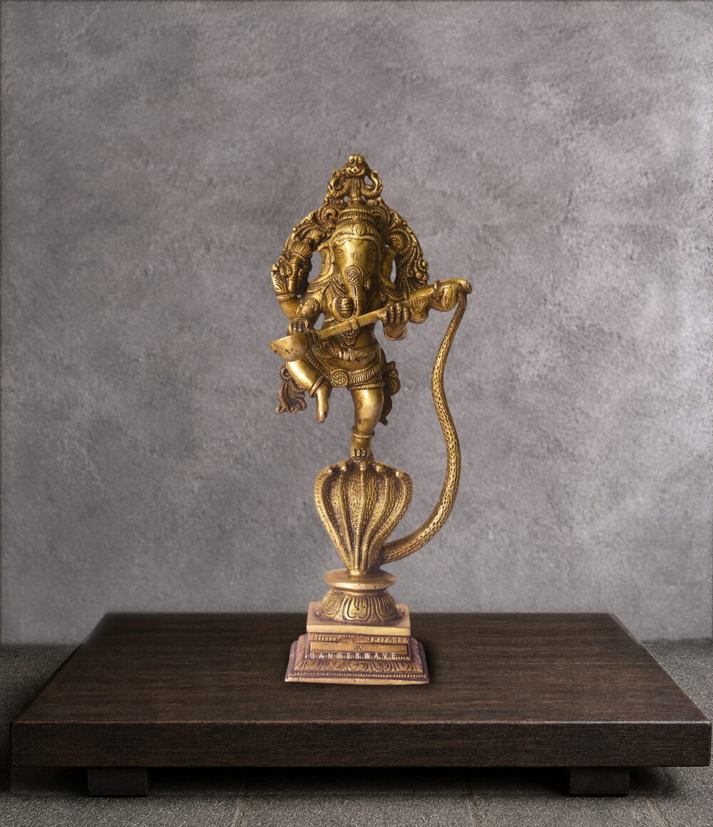Brass Nritya Ganesh Statue Dancing on Serpent