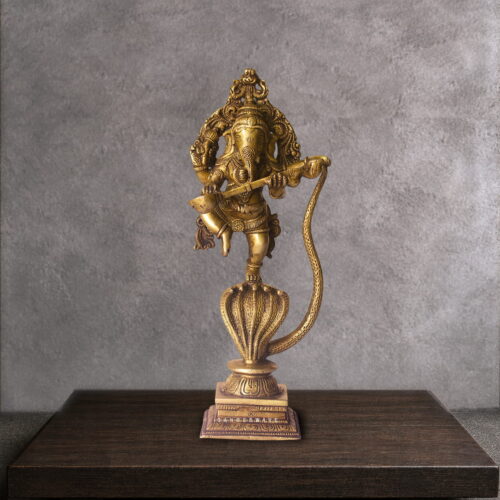 Brass Nritya Ganesh Statue Dancing on Serpent