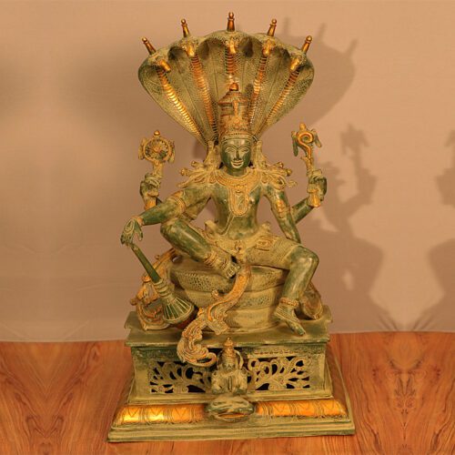 VISHNU SITTING ON SHESH NAAG CHOLA SCULPTURE BRASS STATUE