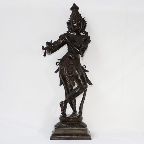 BRASS BLACK STONE FINISH LORD KRISHNA STATUE