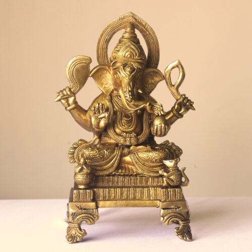 Sitting Ganesha Brass Statue in Singhasan