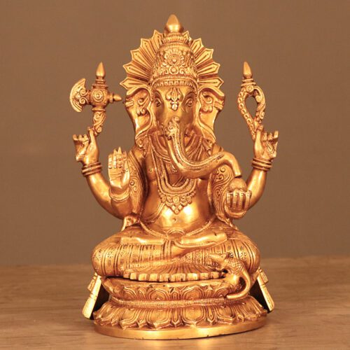 CHOLA INSPIRED GOLDEN GANESHA BRASS STATUE
