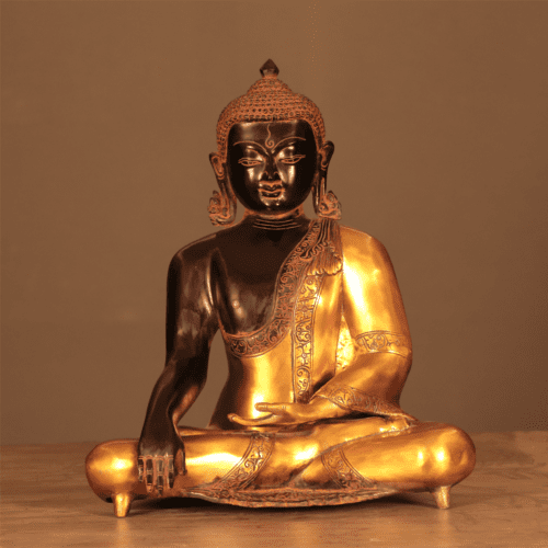 GOLD AND BLACK EARTH TOUCHING BRASS BUDDHA