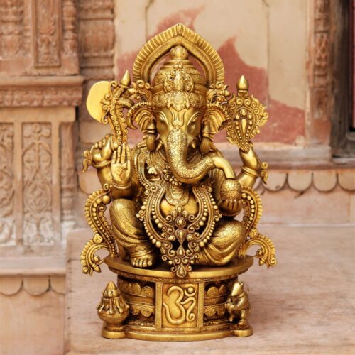 EXQUISITE GANGESWAVE GOLDEN BRASS GANESH STATUE