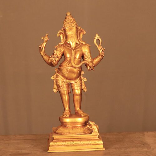 GOLDEN NRITYA GANESH BRASS STATUE