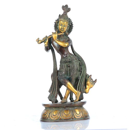 VINTAGE FINISH LORD KRISHNA BRASS STATUE