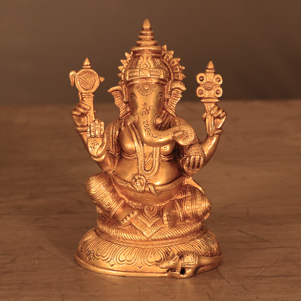 GOLDEN BRASS GANESH STATUE - Buy exclusive brass statues, collectibles ...