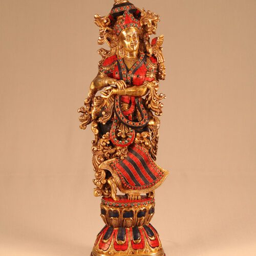 MEENAKARI AND STONE WORK BRASS RADHA STATUE