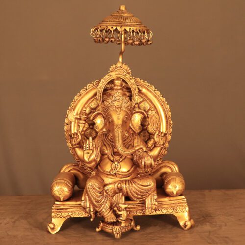 CHOLA INSPIRED GOLDEN GANESHA BRASS STATUE
