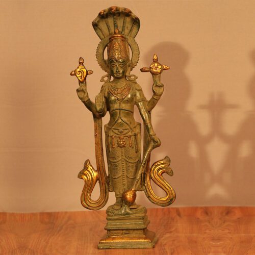 VISHNU BRASS STATUE WITH 5 HEADED OVERHEAD