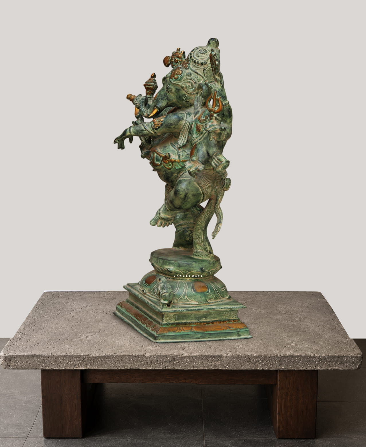26 inches Vintage Green Nritya Ganesh Statue - Image 5