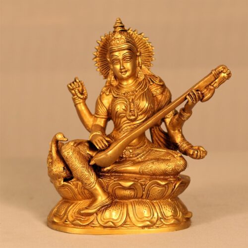 GOLDEN MAA SARASWATI BRASS STATUE