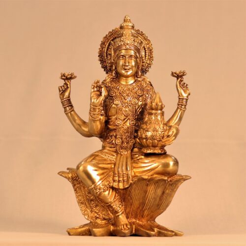 GOLDEN DEVI LAXMI BRASS STATUE