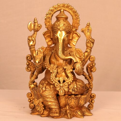 Ganesh Brass Statue Sitting on Lotus