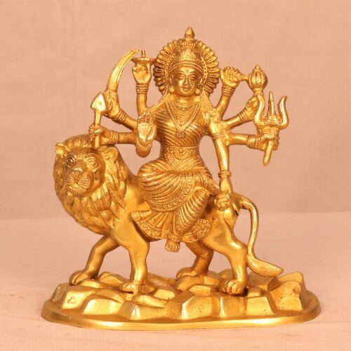 BRASS HINDU GODDESS MAA DURGA SHERAWALI IDOL