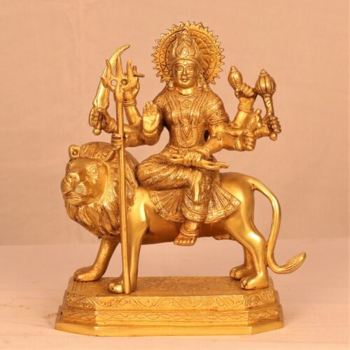 BRASS HINDU GODDESS MAA DURGA SHERAWALI IDOL