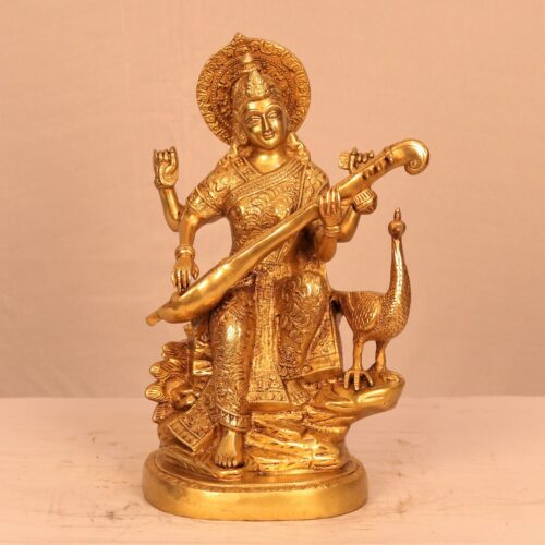 GOLDEN MAA SARASWATI BRASS STATUE