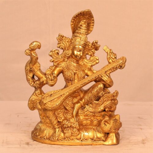 GOLDEN MAA SARASWATI BRASS STATUE