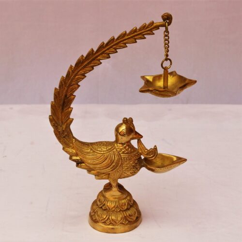 PEACOCK BRASS OIL LAMP WITH TWO ARMS